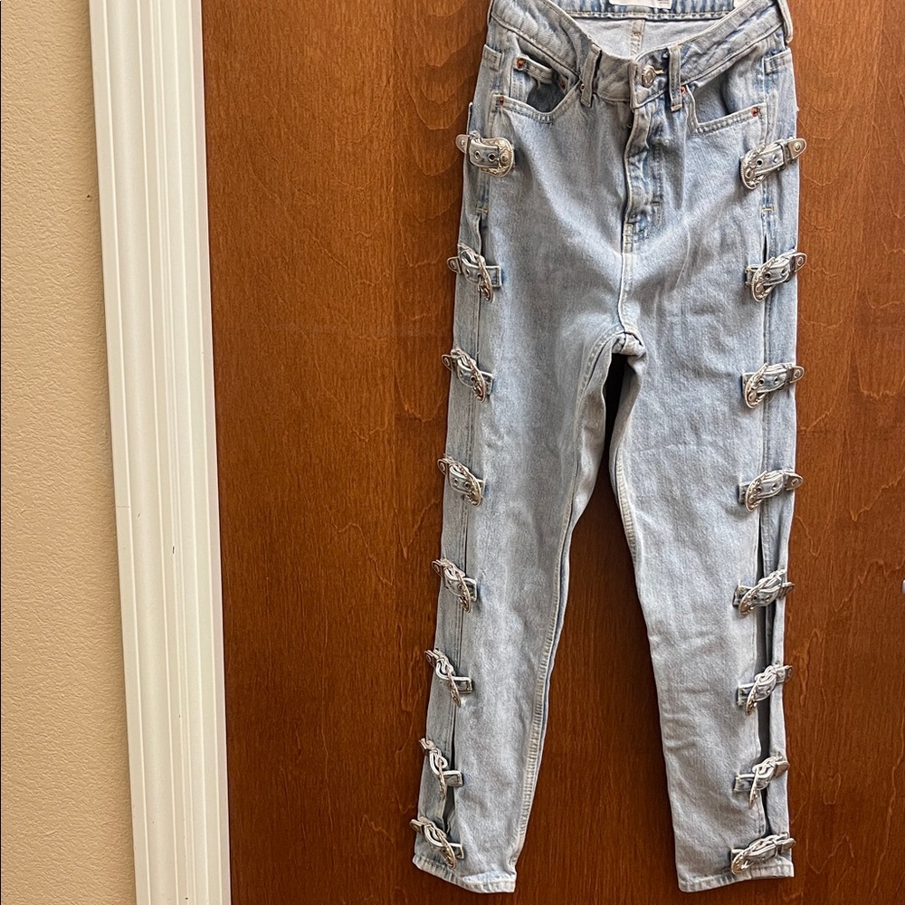 Topshop Light Blue Skinny Jeans with Bow Details